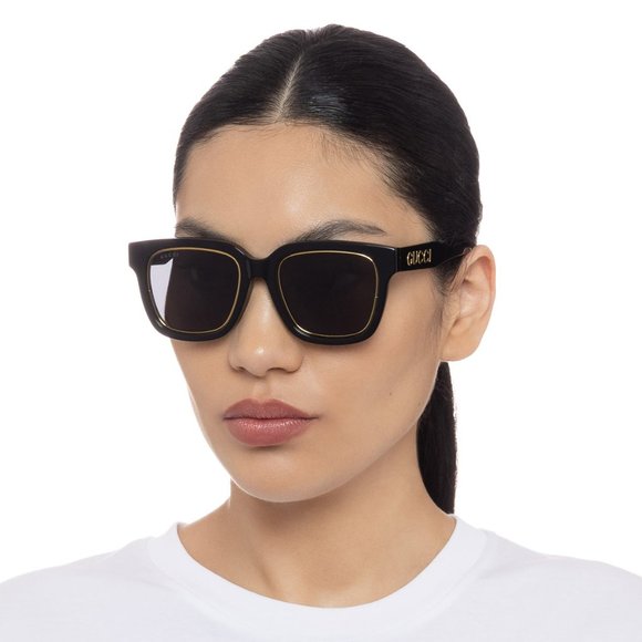 Gucci GG1136SA 001 Sunglasses Black/Gold Grey Square Women GG 1136SA